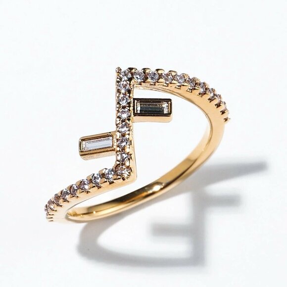 NEW FENDI CRYSTAL RING LOGO F SIZE L 100% Authentic
